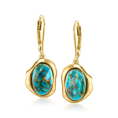 Ross-simons Turquoise Curvy Frame Drop Earrings In 18kt Gold Over Sterling