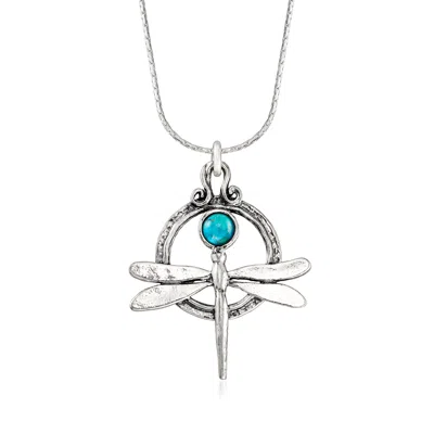 Ross-simons Turquoise Dragonfly Necklace In Sterling Silver In Metallic