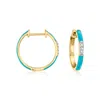 Ross-simons Turquoise Enamel And Diamond Hoop Earrings In 18kt Gold Over Sterling In Blue