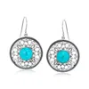 Ross-simons Turquoise Filigree Drop Earrings In Sterling Silver