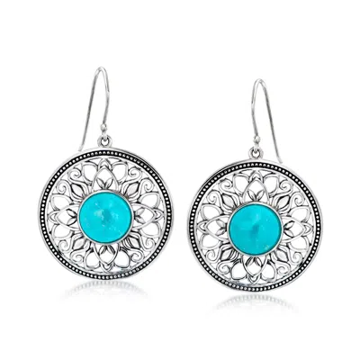 Ross-simons Turquoise Filigree Drop Earrings In Sterling Silver