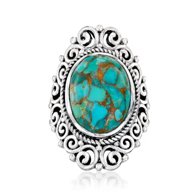 Ross-simons Turquoise Filigree Ring In Sterling Silver In Blue