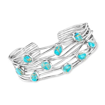 Ross-simons Turquoise Highway Cuff Bracelet In Sterling Silver In Multi