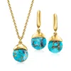 Ross-simons Turquoise Jewelry Set: Pendant Necklace And Drop Earrings In 18kt Gold Over Sterling In Multi
