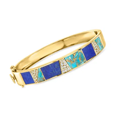 Ross-simons Turquoise, Lapis And White Topaz Bracelet In 18kt Gold Over Sterling In Multi