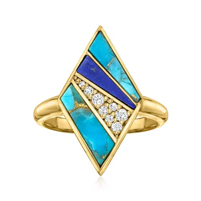 Ross-simons Turquoise, Lapis And White Topaz Geometric Ring In 18kt Gold Over Sterling