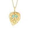 Ross-simons Turquoise Leaf Pendant Necklace In 18kt Gold Over Sterling In Multi