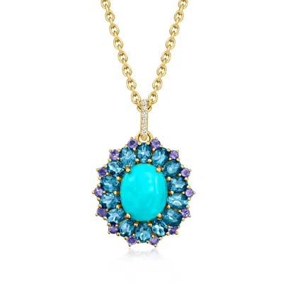 Ross-simons Turquoise, London Blue Topaz And . Iolite Pendant Necklace In 18kt Gold Over Sterling In Multi
