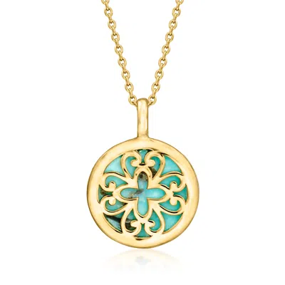 Ross-simons Turquoise Reversible Pendant Necklace In 18kt Gold Over Sterling