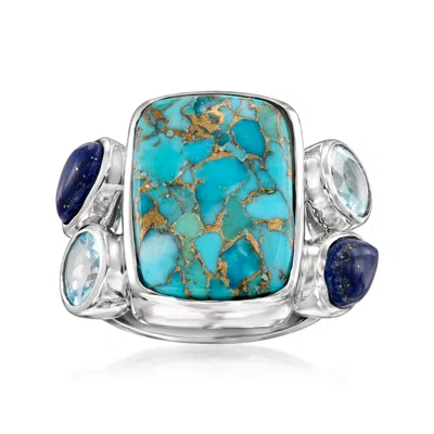 Ross-simons Turquoise Ring With Lapis And Sky Blue Topaz In Sterling Silver