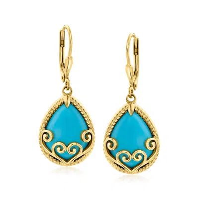 Ross-simons Turquoise Scrollwork Drop Earrings In 18kt Gold Over Sterling In Blue
