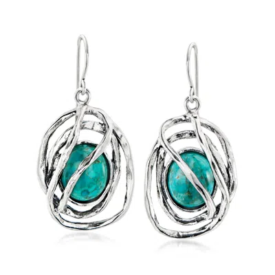 Ross-simons Turquoise Sculptural Drop Earrings In Sterling Silver In Green