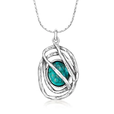 Ross-simons Turquoise Sculptural Pendant Necklace In Sterling Silver In Metallic