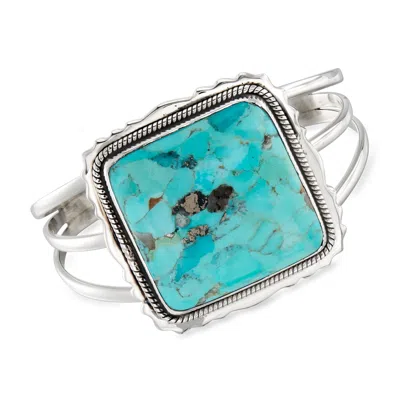 Ross-simons Turquoise Square Cuff Bracelet In Sterling Silver In Blue
