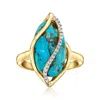 Ross-simons Turquoise Swirl Ring With White Topaz In 18kt Gold Over Sterling In White