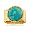 Ross-simons Turquoise Wide-band Ring In Textured And Polished 18kt Gold Over Sterling In Blue