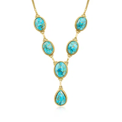 Ross-simons Turquoise Y-necklace In 18kt Gold Over Sterling In Multi