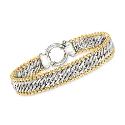 Ross-simons Two-tone Sterling Silver Cuban And Bead-link Bracelet