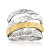 Ross-simons Two-tone Sterling Silver Textured And Polished Multi-row Ring In Gold