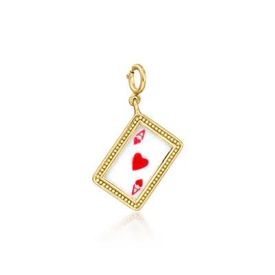Ross-simons White Agate And Red Enamel Ace Of Hearts Charm In 18kt Gold Over Sterling In Brown