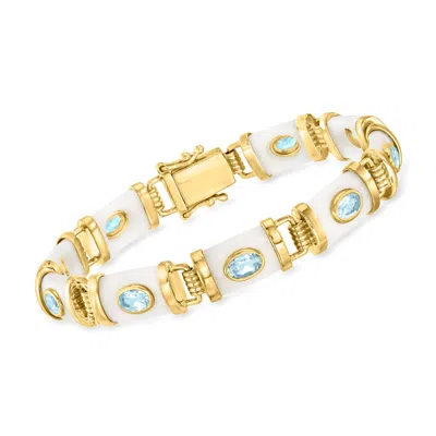 Ross-simons White Agate And Sky Blue Topaz Bracelet In 18kt Gold Over Sterling In Multi