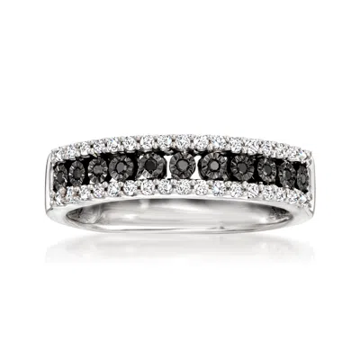 Ross-simons White And Black Diamond 3-row Ring In Sterling Silver