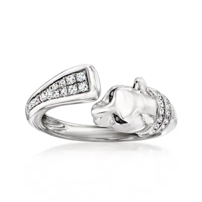 Ross-simons White And Black Diamond Panther Ring In Sterling Silver