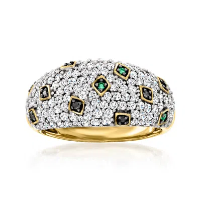 Ross-simons White And Black Diamond Ring With Emerald Accents In 18kt Gold Over Sterling