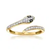 Ross-simons White And Black Diamond Snake Bypass Ring In 18kt Gold Over Sterling In White