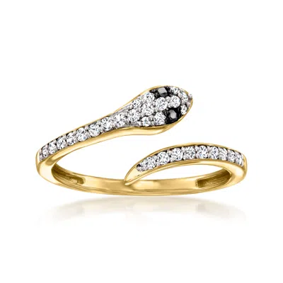 Ross-simons White And Black Diamond Snake Bypass Ring In 18kt Gold Over Sterling