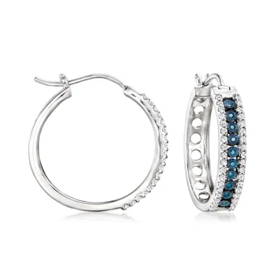 Ross-simons White And Blue Diamond Hoop Earrings In Sterling Silver