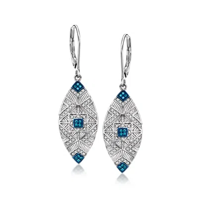 Ross-simons White And Blue Diamond Marquise-shaped Drop Earrings In Sterling Silver