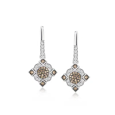 Ross-simons White And Brown Diamond Vintage-style Drop Earrings In Sterling Silver In Metallic