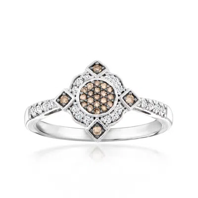Ross-simons White And Brown Diamond Vintage-style Ring In Sterling Silver In Metallic