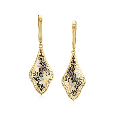 Ross-simons White And Gray Mother-of-pearl And . White Zircon Drop Earrings In 18kt Gold Over Sterling