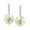 Ross-simons White And Swiss Blue Topaz Drop Earrings In Sterling Silver And 18kt Gold Over Sterling In Multi