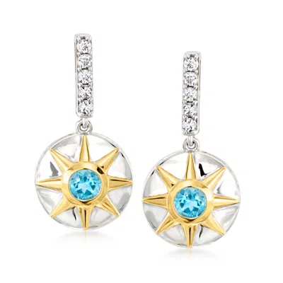 Ross-simons White And Swiss Blue Topaz Drop Earrings In Sterling Silver And 18kt Gold Over Sterling In Multi