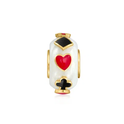 Ross-simons White Jade And Multicolored Enamel Card Suit Bead Charm In 18kt Gold Over Sterling