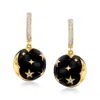 Ross-simons White Topaz And Black Enamel Celestial Drop Earrings In 18kt Gold Over Sterling In White