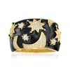Ross-simons White Topaz And Black Enamel Celestial Ring In 18kt Gold Over Sterling