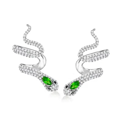 Ross-simons White Topaz And . Chrome Diopside Snake Ear Cuffs With . Black Spinels In Sterling Silver