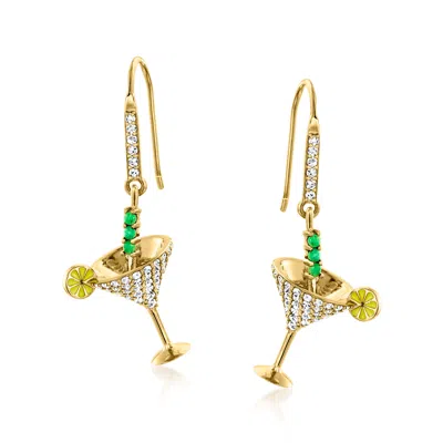 Ross-simons White Topaz And . Emerald Martini Cocktail Drop Earrings With Yellow Enamel In 18kt Gold Over Sterli In Green