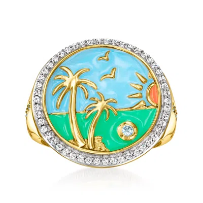 Ross-simons White Topaz And Multicolored Enamel Beach Ring With . Swiss Blue Topaz In 18kt Gold Over Sterling In Metallic
