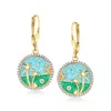 Ross-simons White Topaz Beach Circle Drop Earrings With Multicolored Enamel And Swiss Blue Topaz In 18kt Gold Ov In Multi