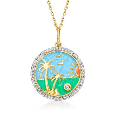 Ross-simons White Topaz Beach Pendant Necklace With Multicolored Enamel And Swiss Blue Topaz In 18kt Gold Over S