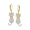 Ross-simons White Topaz Cat Drop Earrings In 18kt Gold Over Sterling