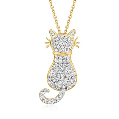 Ross-simons White Topaz Cat Pendant Necklace In 18kt Gold Over Sterling