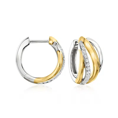Ross-simons White Topaz Crisscross Hoop Earrings In Sterling Silver And 18kt Gold Over Sterling