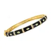 Ross-simons White Topaz Evil Eye Bangle Bracelet With Emerald Accents And Black Enamel In 18kt Gold Over Sterlin In Multi