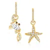Ross-simons White Topaz Starfish And Crab Mismatched Drop Earrings With Black Spinel Accents In 18kt Gold Over S In Gold